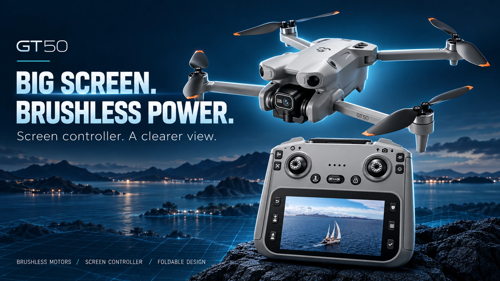 GT50 — Big screen. Brushless power. Drone with screen controller.